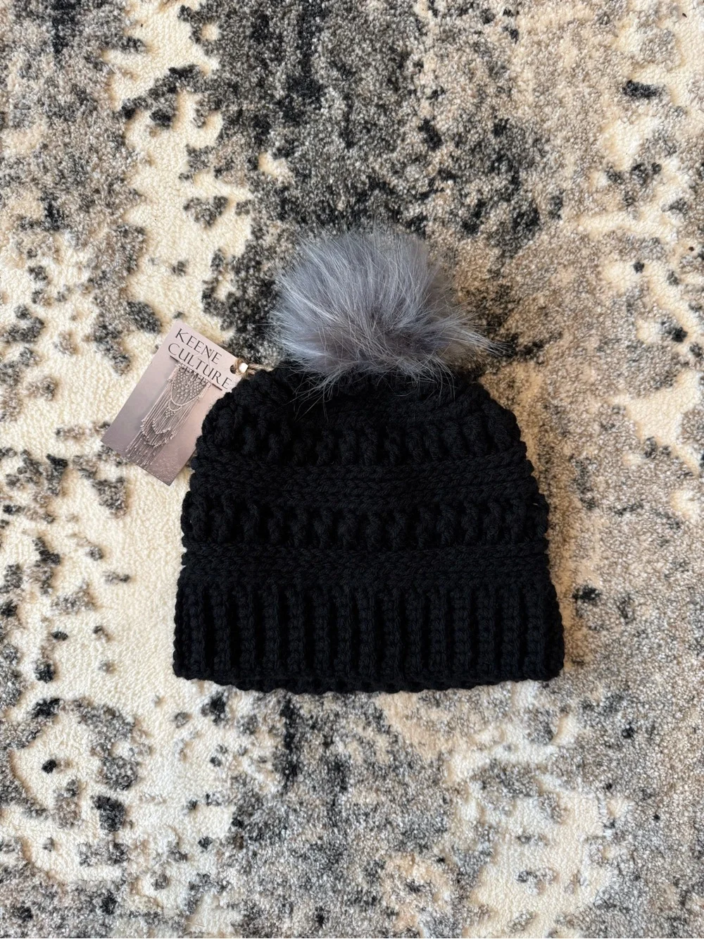 Adult Black Knit Pom Beanie